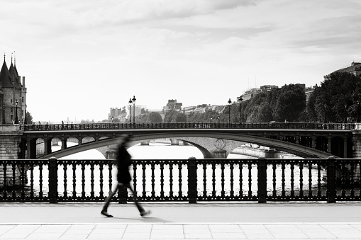 Paris bridge with commuter