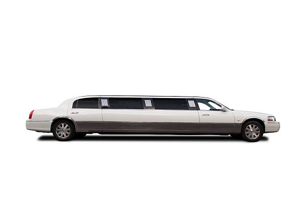 limousine di lusso vista laterale bianco. - limousine foto e immagini stock
