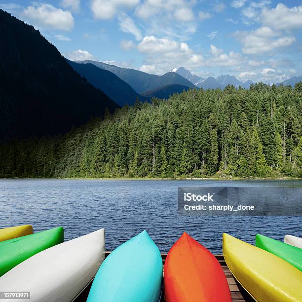 Xxl Canoes And Mountain Lake Stock Photo - Download Image Now - Idaho, Canoe, Summer