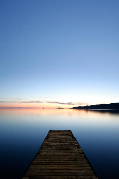 serene lake at twilight with dock, vertical frame (XXXL)