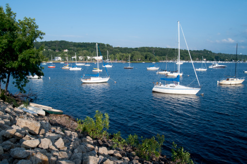 Sailboats and yachts on the St. Croix River bordering Minnesota and Wisconsin.