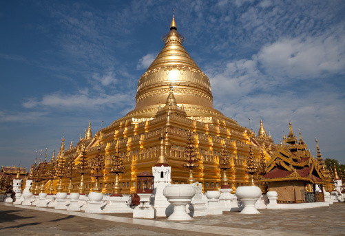 The white Thuparama dagoba with a red ribbon, Anuradhapura, Sri Lanka, Asia