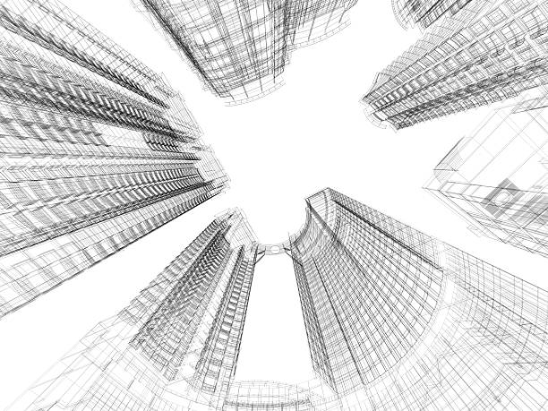 arranha-céu de arquitetura cópia heliográfica - three dimensional blueprint construction housing project imagens e fotografias de stock