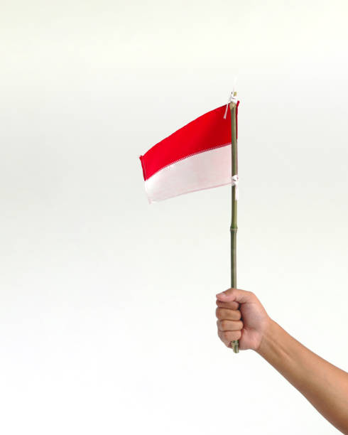 istock Hand holding a small Indonesia flag 1579246251