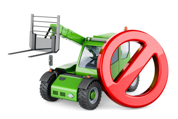 istock Telescopic handlers with prohibition sign. 3D rendering 1579247291