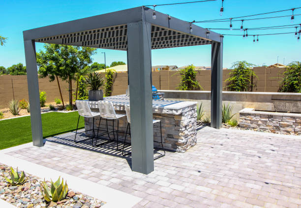 istock Lattice Pergola Covering BBQ Patio Area 1579248812