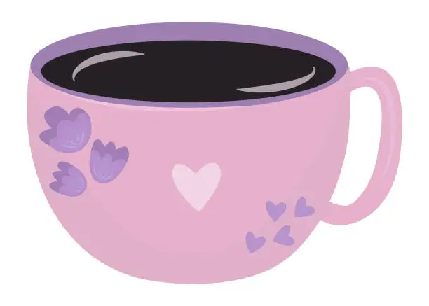 Vector illustration of Cute pink cup with coffee, illustration