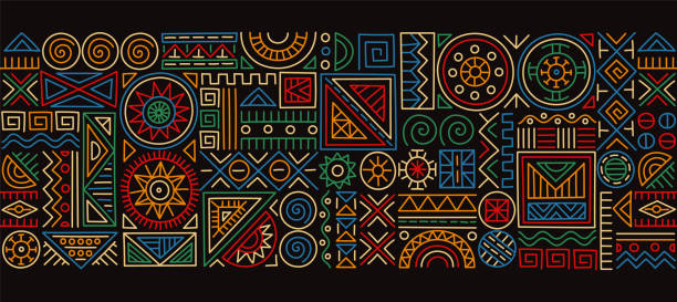 ilustraciones, imágenes clip art, dibujos animados e iconos de stock de concepto de patrón étnico - dibujos de aztecas