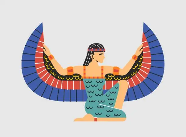 Vector illustration of Egyptian woman with wings