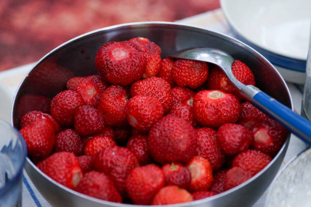 Close-up of a bowl filled with strawberries