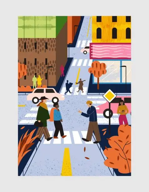 Vector illustration of Pedestrians in big city