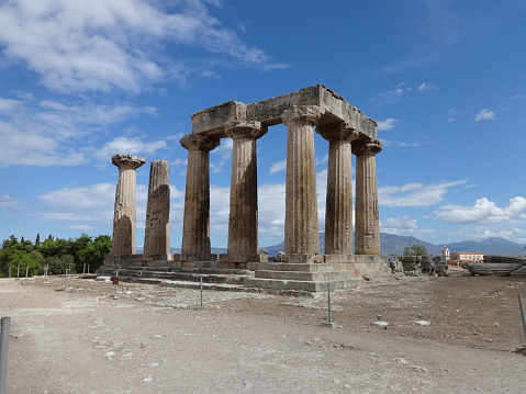 Temple of Apollo in Ancient Corinth, one of the largest and most important cities of Greece