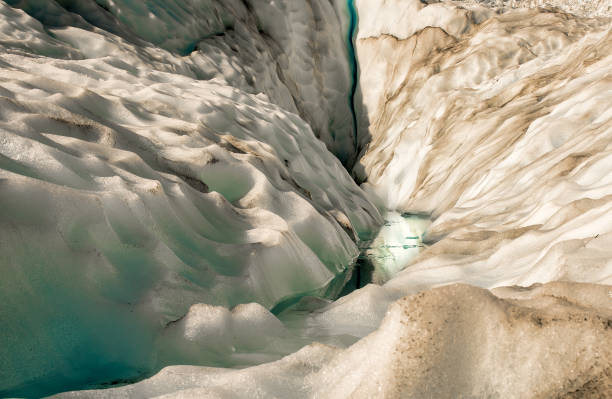 빙하로 날아간 다음 폭스 빙하의 서던 알프스 산봉우리에 있는 빙하 바닥에서 헬리 하이킹을 합니다 - ice new zealand cave adventure 뉴스 ��사진 이미지