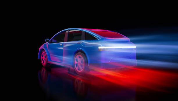 istock Ev car or electric vehicle motion drive on neon glow background 1579451659