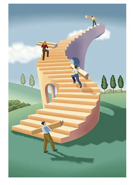 Vector illustration of Building a stairway