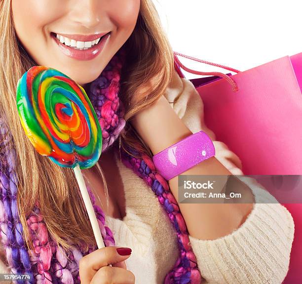 Woman Eating Sweet Candy Stock Photo - Download Image Now - Admiration, Adult, Candy