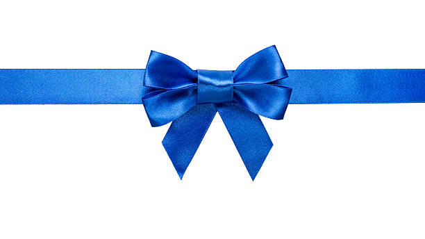 nastro blu con fiocco e terminali - blue bow foto e immagini stock