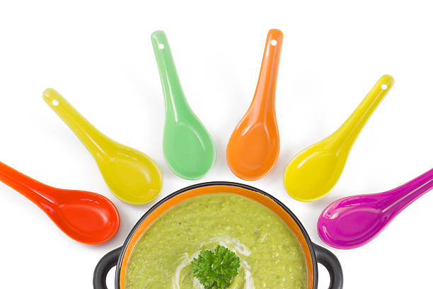 Vibrant multi-colored soups