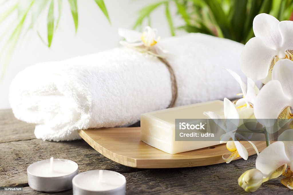 Mydło Spa z Storczyki i ręcznik - Zbiór zdjęć royalty-free (Aromaterapia)