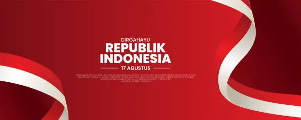 Vector illustration of Landscape Banner template of happy Indonesian Independence Day, Dirgahayu Republik Indonesia, 17 August 1945. meaning Long live Indonesia, Vector illustration.