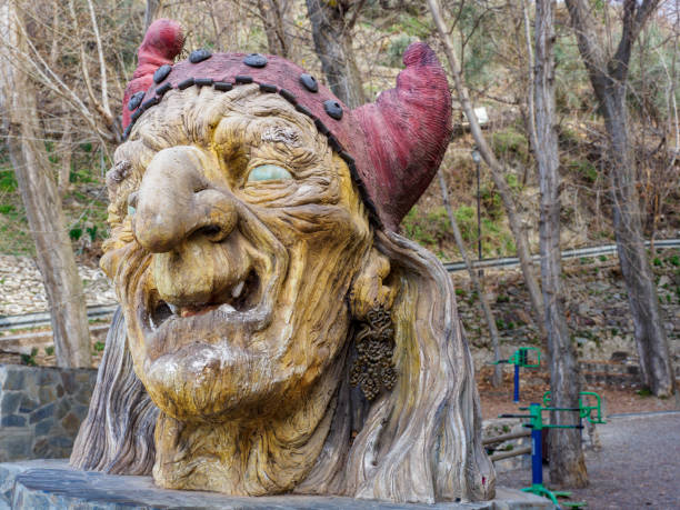 Soportujar, Spain - February 24, 2023:sculpture of Baba Yaga witch in Soportujar a village of Alpujarra Granadina