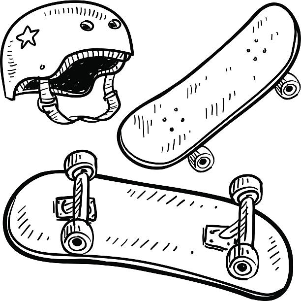 ilustraciones, imágenes clip art, dibujos animados e iconos de stock de skateboarding equipo boceto - helmet