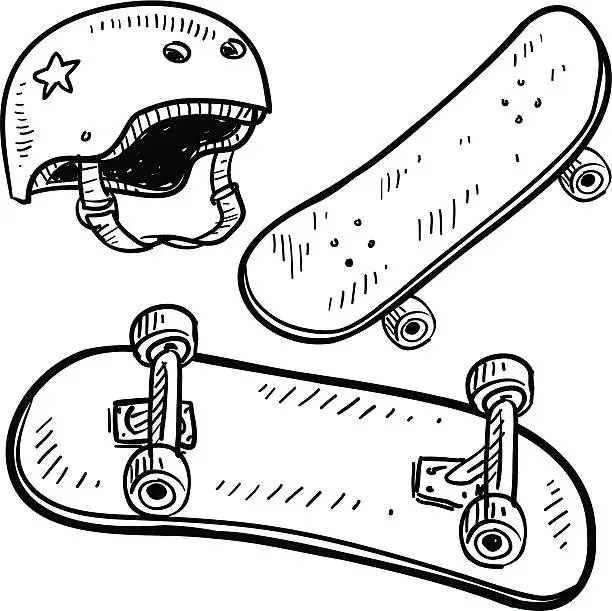 Vector illustration of Skateboarding equipment sketch