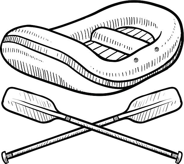 stockillustraties, clipart, cartoons en iconen met whitewater rafting sketch - raften