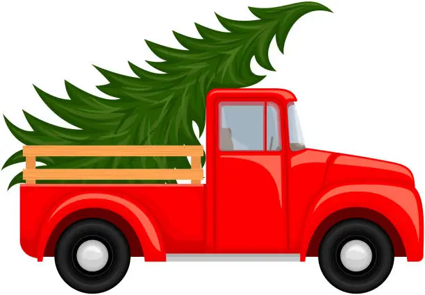 Vector illustration of Truck With Christmas Tree