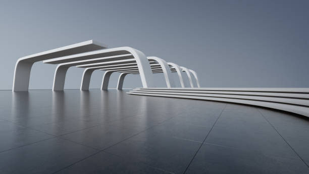 istock Abstract architecture design of modern building. Empty parking area floor and concrete structure. 1579706848