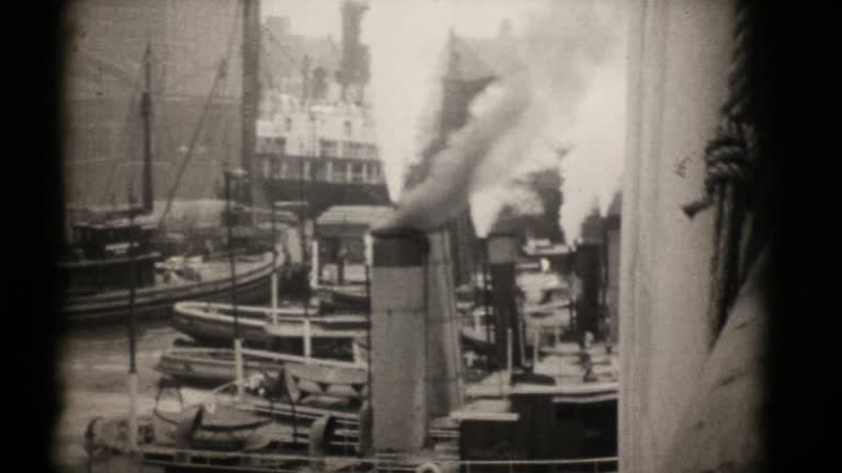 Tug Boats Docking RMS Aquitania in New York 1926 (HD1080)