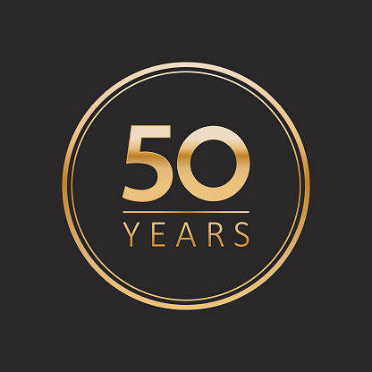 50 years for celebration events, anniversary, commemorative date. gold fifty years logo badge