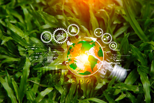 istock green energy system. Green tree in light bulb on grass nature background. Net zero in 2050 year. Green energy icon around it. Carbon Neutral in industry. Net zero emission concept. Idea innovative 1579759900