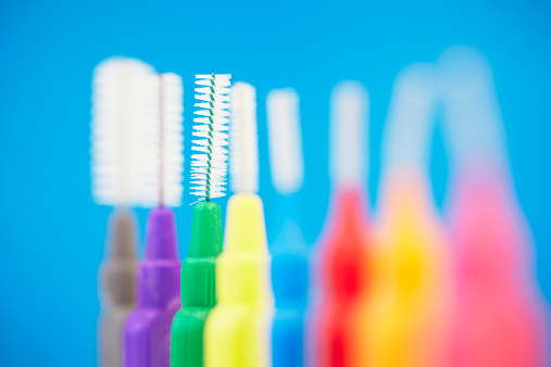 Macro of the interdental toothbrushes