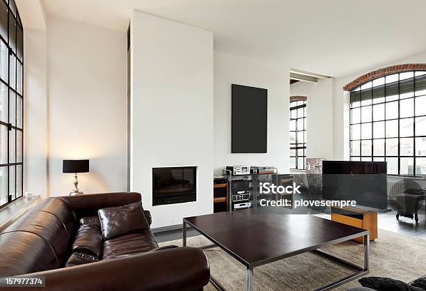 Interior View Of The Living Room Stock Photo - Download Image Now - Fireplace, Indoors, Modern