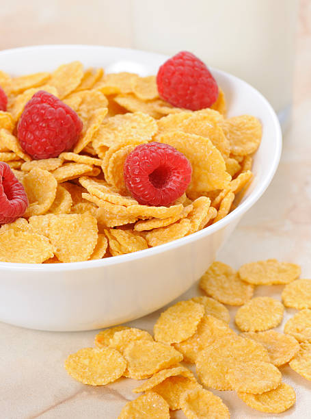 Corn flakes in the bowl stock photo