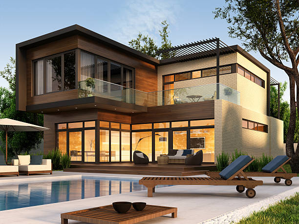 istock Beautiful modern house with garden 157977847