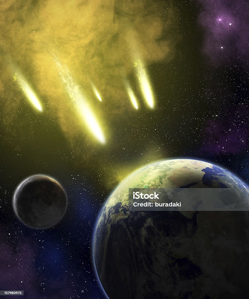 Terra, lua e asteroids - Foto de stock de Acidentes e desastres royalty-free