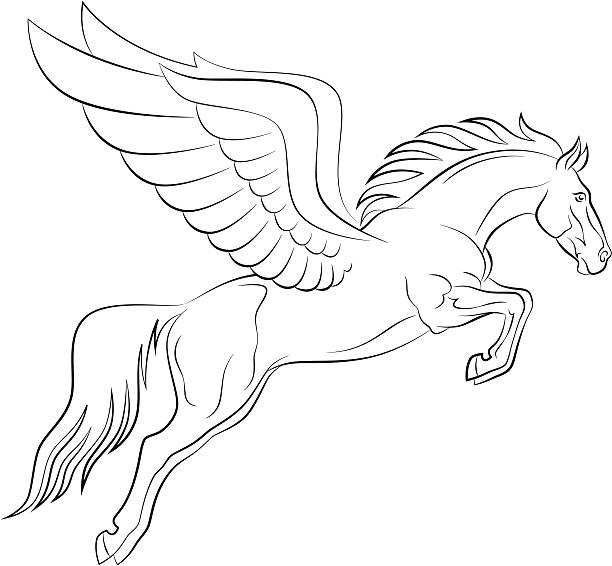 ilustraciones, imágenes clip art, dibujos animados e iconos de stock de pegasus - mythology horse pegasus black and white