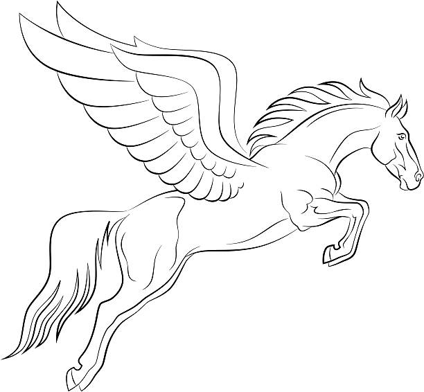 pegaz - mythology horse pegasus black and white stock illustrations
