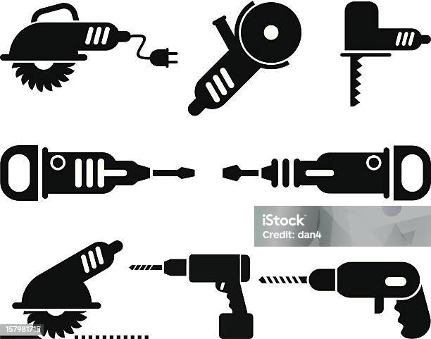 Electric Tools Vektor Iconset Stock Vektor Art und mehr Bilder von Ausrüstung und Geräte - Ausrüstung und Geräte, Batterie, Bauarbeiter