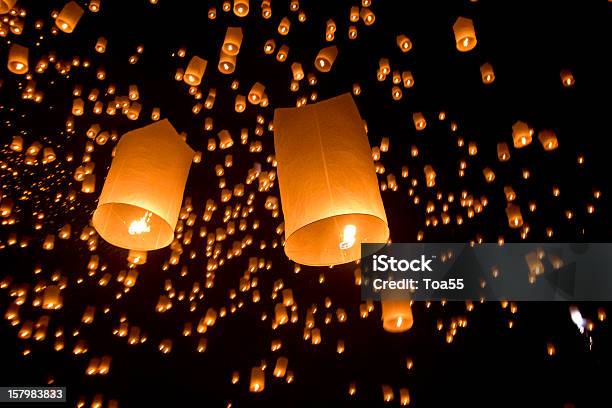 Floating Asian Lanterns Stock Photo - Download Image Now - Asia, Asian Culture, Celebration