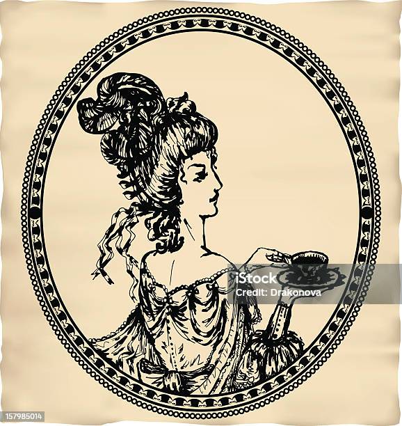 Lady Vintage Com Taça - Arte vetorial de stock e mais imagens de Chávena de Café - Chávena de Café, Imagem Gravada, Adulto