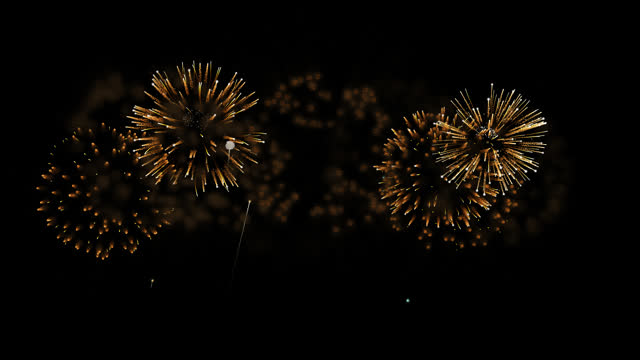 Fireworks background. abstract golden shining glowing fireworks show. Isolated transparent background, Alpha channel ready.
