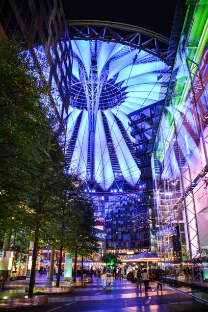 Sony commercial center in Postdamar Platz at night.
