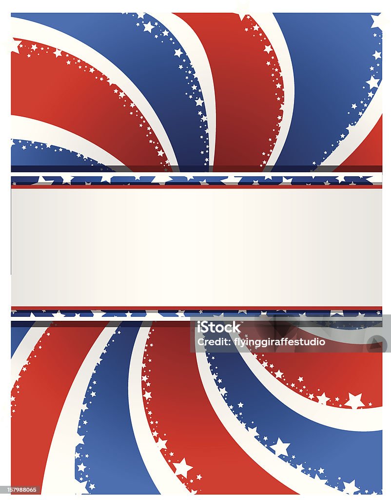 Patriotic Swirl Background A vector illustration of a patriotic background with red, white and blue swirls and stars. Copy space on the banner. AI10 and AI12 files also included. Backgrounds stock vector