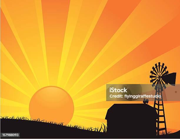 Farm Sunrise 1 Stock Illustration - Download Image Now - Barn, Backgrounds, Farm