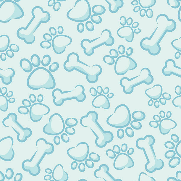Seamless Dog Background A vector background of pawprints and dog bones. Repeats seamlessly top to bottom and left to right. Global colors used, no gradients. File includes the pattern as a swatch, as well as an extra layer with the un-cropped shapes. Files included: AICS2, EPS8 and Large High Res JPG. domestic animals background stock illustrations