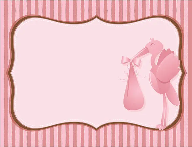 Vector illustration of Pink Stork Baby Girl Card