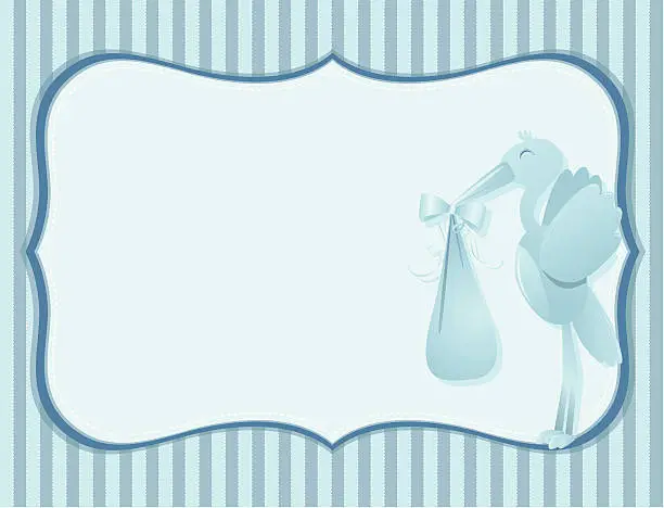 Vector illustration of Blue Stork Baby Boy Card